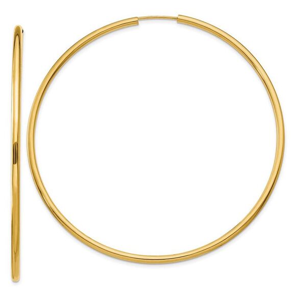 2mm x 65mm 14k Yellow Gold Polished Round Endless Hoop Earrings - Picture 1 of 5